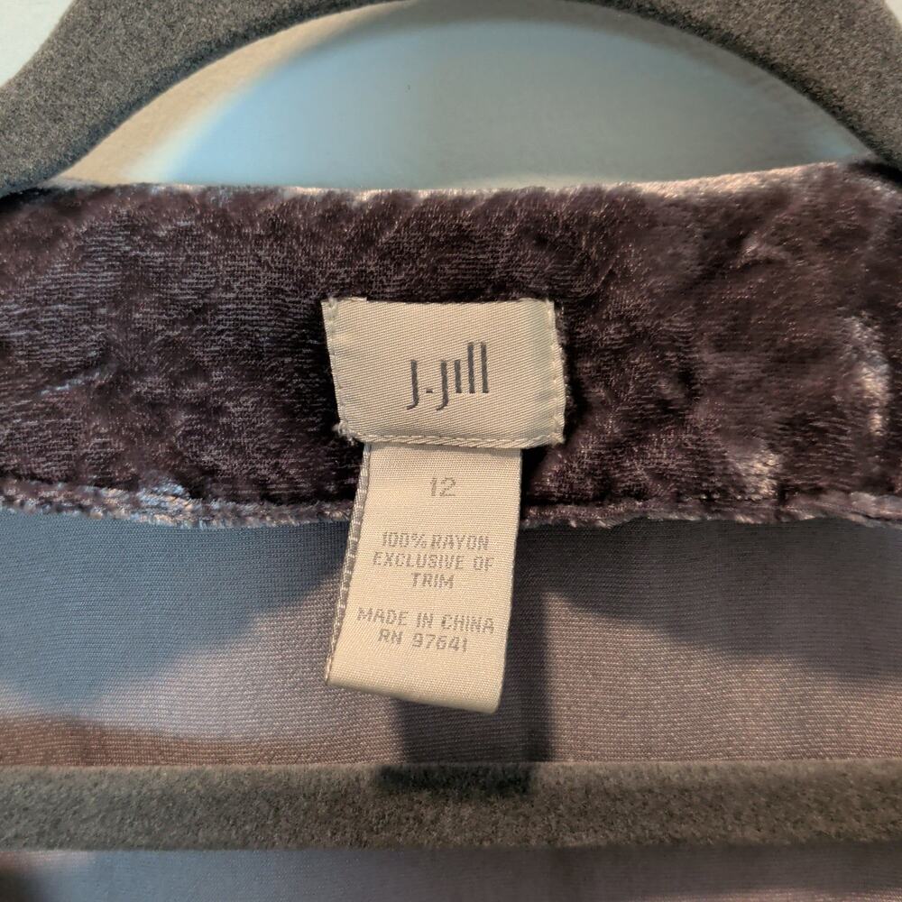 J. Jill Plus Sz 12 Grey Crushed Velvet Long Sleeve True Wrap Top Beaded Blouse - Picture 5 of 5